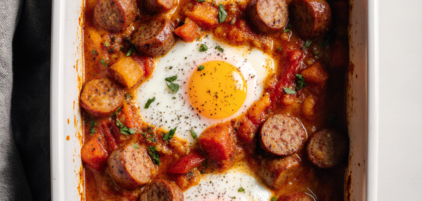 Four-Ingredient Spanish Baked Eggs with Chistorra