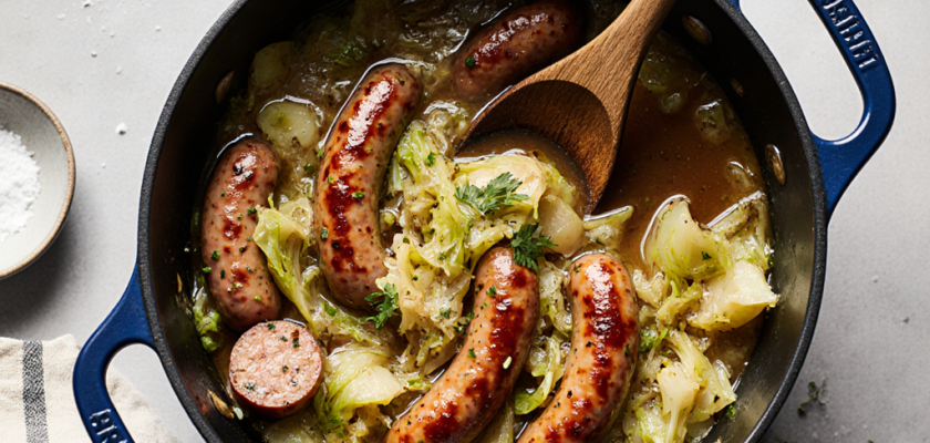Four-Ingredient Stout-Braised Savoy Cabbage with Sausages