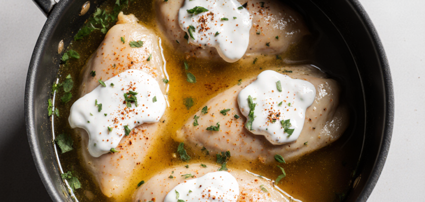 Four-Ingredient Turkish Poached Chicken with Yogurt Sauce